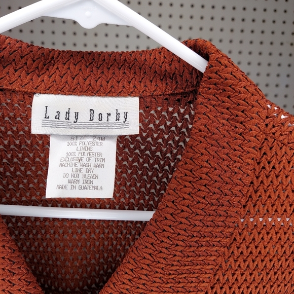 Y2K Vtg Mesh Shirt 24W Button Collar Short Sleeve Sheer Rust Orange Top - Picture 4 of 5